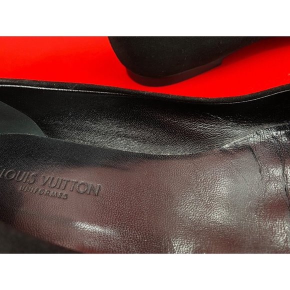 Louis Vuitton Uniformes Uniform Black Suede Logo Tabs Ballet Flats 39 1/2 M - Picture 10 of 15